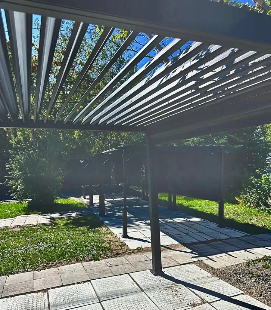 Covered seating in the backyard